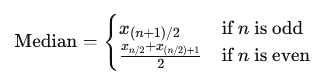This is a formula for median value calculation in statistics