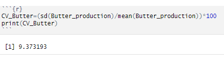 This is a formula/code for CV in R programming and its output