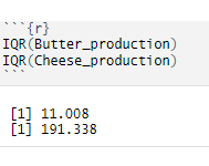 This is an R code formula for interquartile range and its output